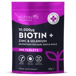 Nutravita Biotin 10,000mcg | Hair, Skin & Nail Support | High-Strength Vegan Formula | 180 Tablets