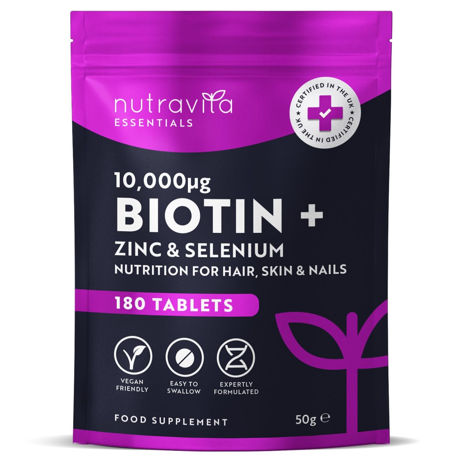 Nutravita Biotin 10,000mcg | Hair, Skin & Nail Support | High-Strength Vegan Formula | 180 Tablets