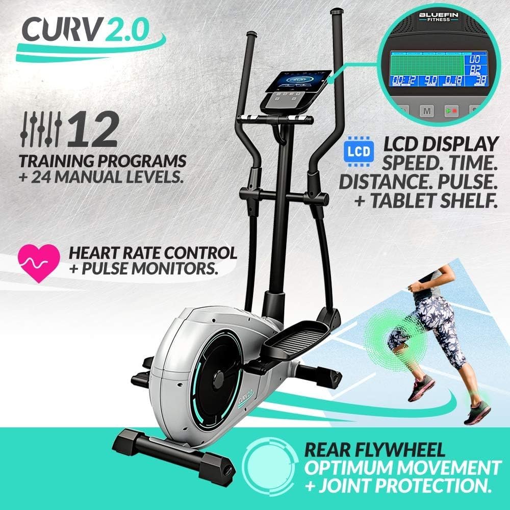 Bluefin Fitness CURV 2.0 Elliptical Cross Trainer | Home Gym Air Walker with Kinomap | 12 Programs, 24 Resistance Levels