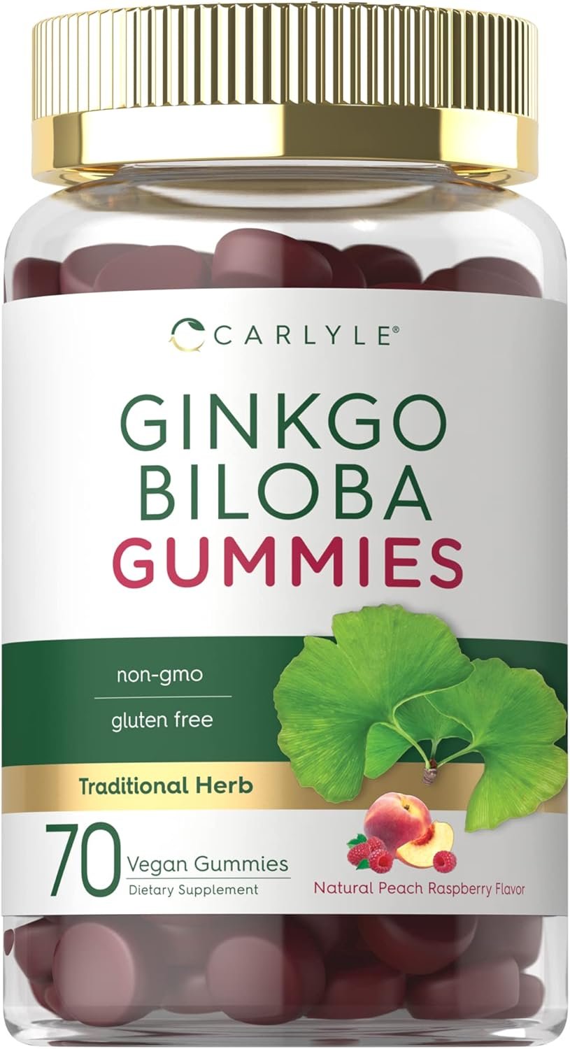 Carlyle Ginkgo Biloba Gummies – 300mg High-Potency Formula | Natural Peach Raspberry Flavor"