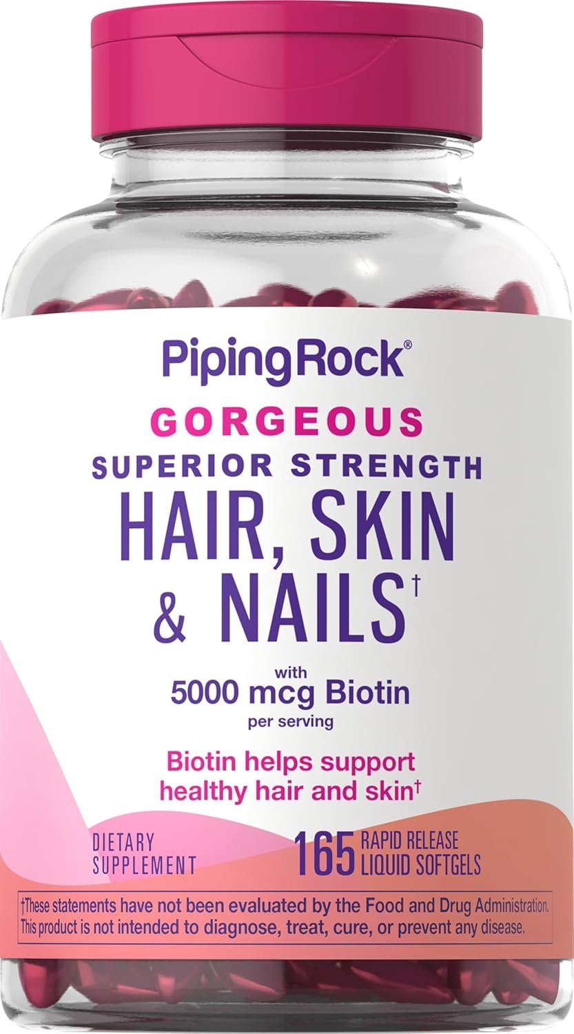 Piping Rock Hair, Skin & Nails Gummies | 2500 mcg Biotin + Vitamins C & E | Fruit Flavor | Vegan, Non-GMO, Gluten Free | 80 Gummies
