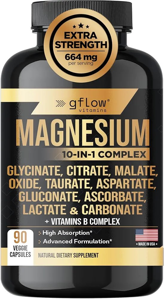 gFlow Magnesium Complex – 10 Types + B Vitamins | 90 Capsules | Vegan, High Potency Supplement