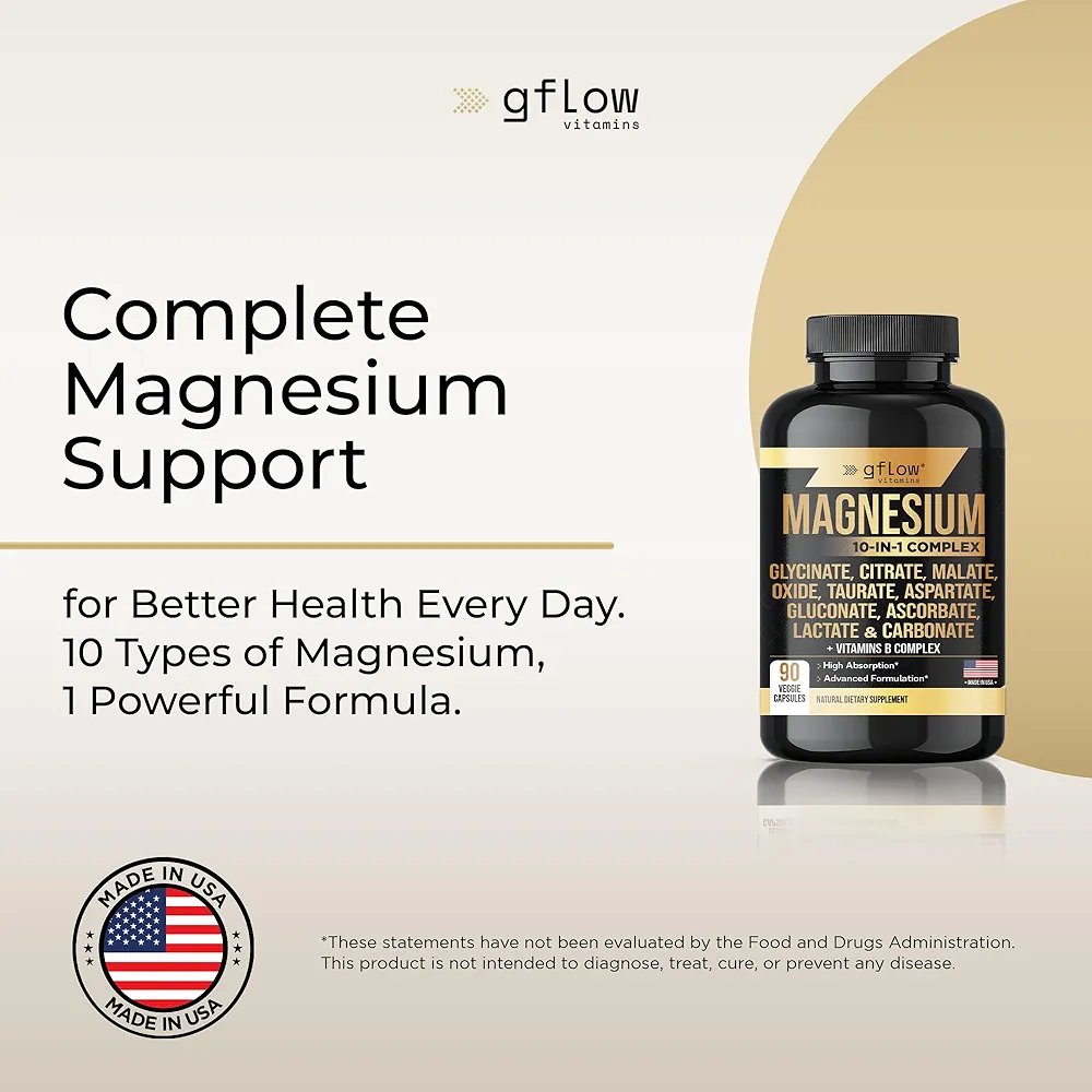 2025/06/1000345264.jpg gFlow Magnesium Complex – 10 Types + B Vitamins | 90 Capsules | Vegan, High Potency Supplement