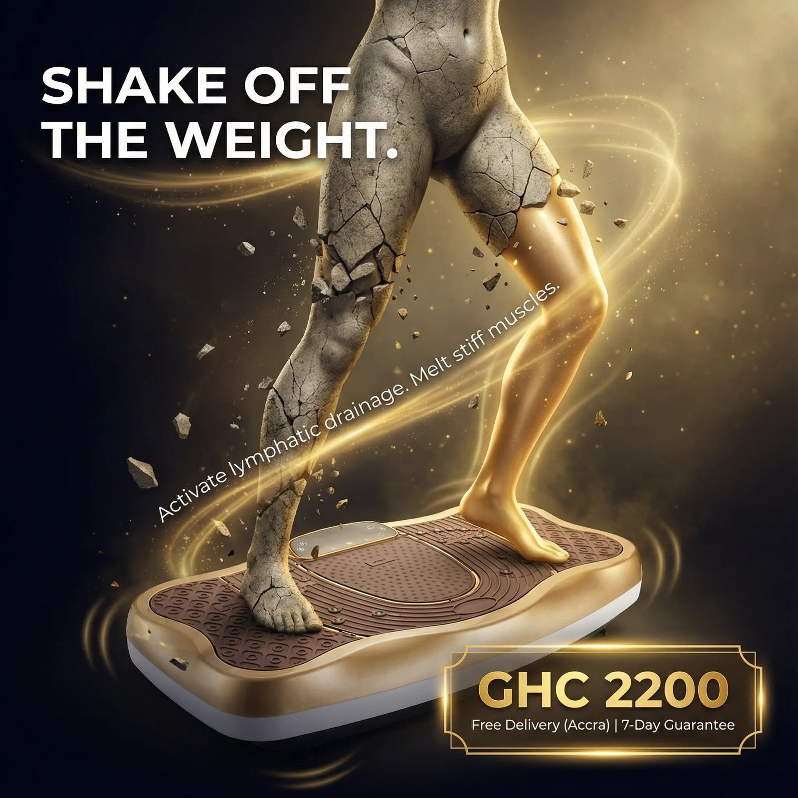 SquareVibro Zen Shaper 3D Vibration Plate | 99 Levels + Resistance Bands | Remote Control, Gold | Fat Reduction & Muscle Toning ⚡