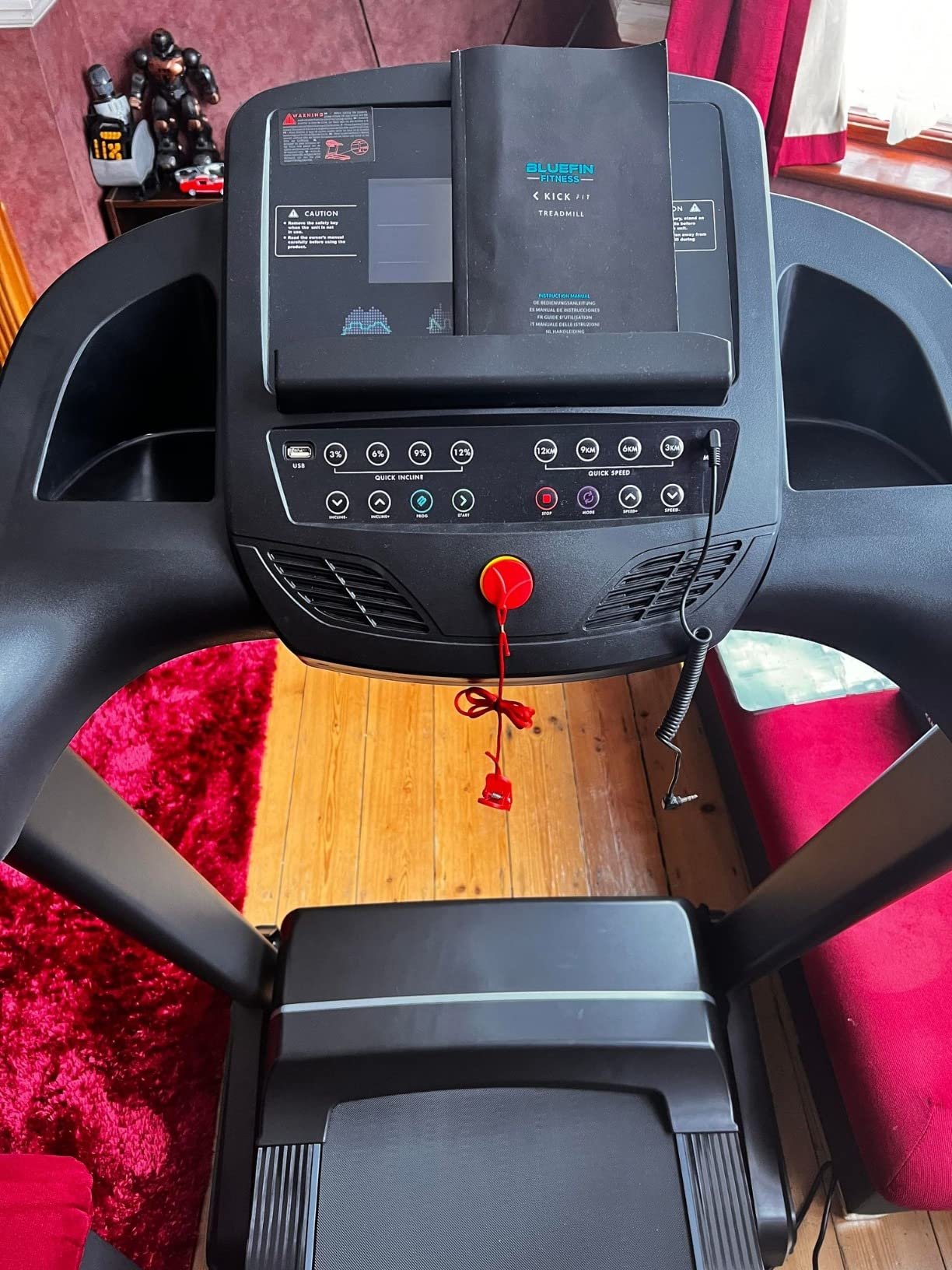 Bluefin Fitness Kick FIT Home Treadmill – Foldable, Bluetooth, LCD Console, 12 Preset Workouts