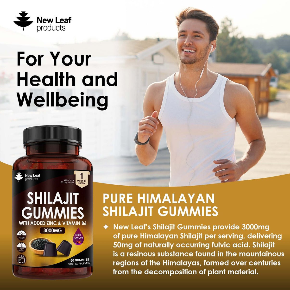 Shilajit Gummies with Zinc & Vitamin B6 – Energy, Focus & Immune Support Supplement for Men & Women – 60 Vegan Gummies