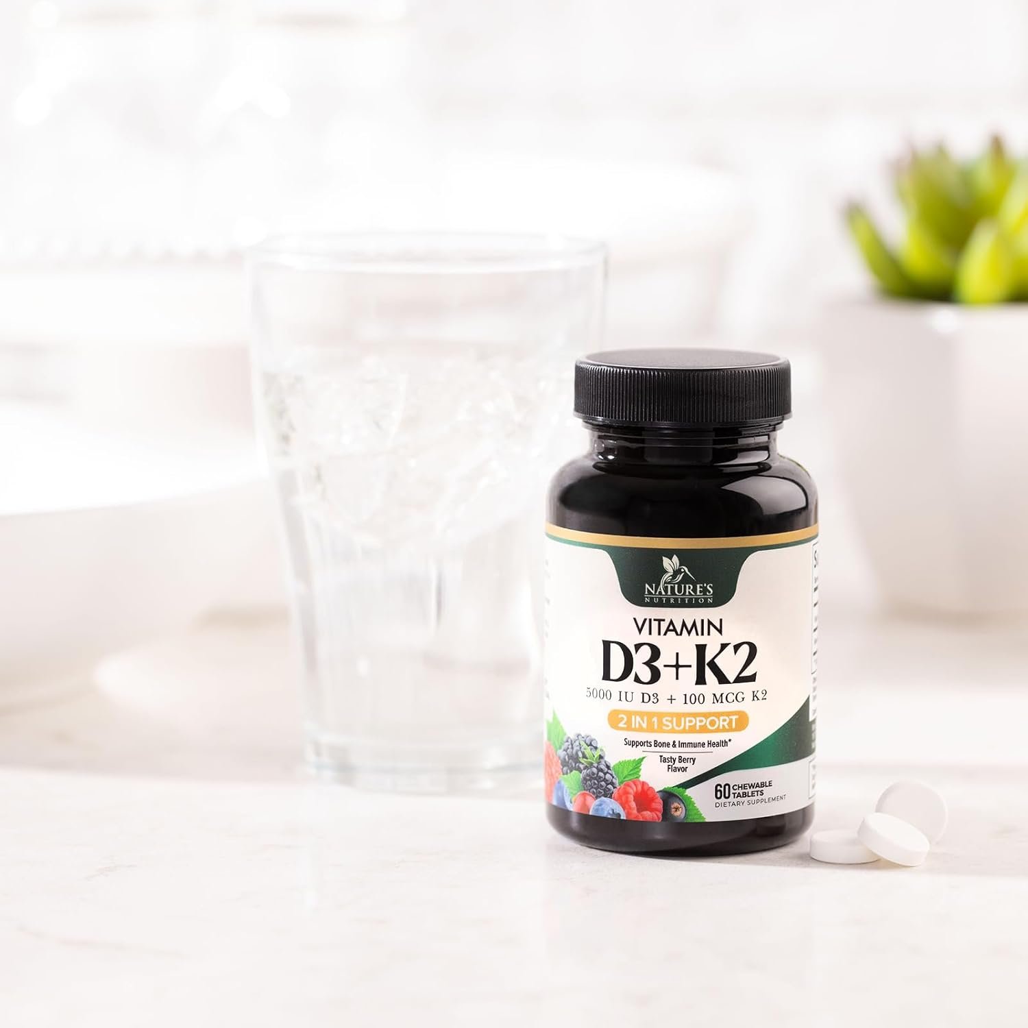 2025/07/6101KlzS32L._AC_SL1500_.jpg Nature’s Nutrition Vitamin D3 + K2 – 5000 IU D3 & 100 mcg MK-7 | 60 Chewable Tablets | Berry Flavor | Bone & Immune Support