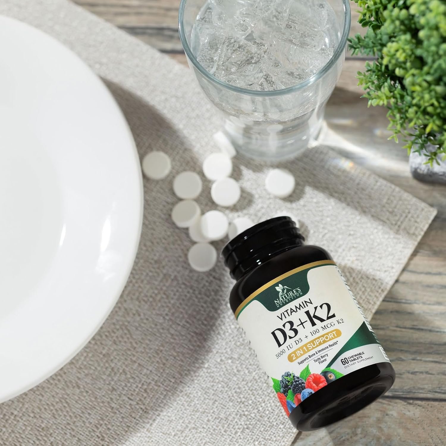 2025/07/71-2f6R42TL._AC_SL1500_.jpg Nature’s Nutrition Vitamin D3 + K2 – 5000 IU D3 & 100 mcg MK-7 | 60 Chewable Tablets | Berry Flavor | Bone & Immune Support