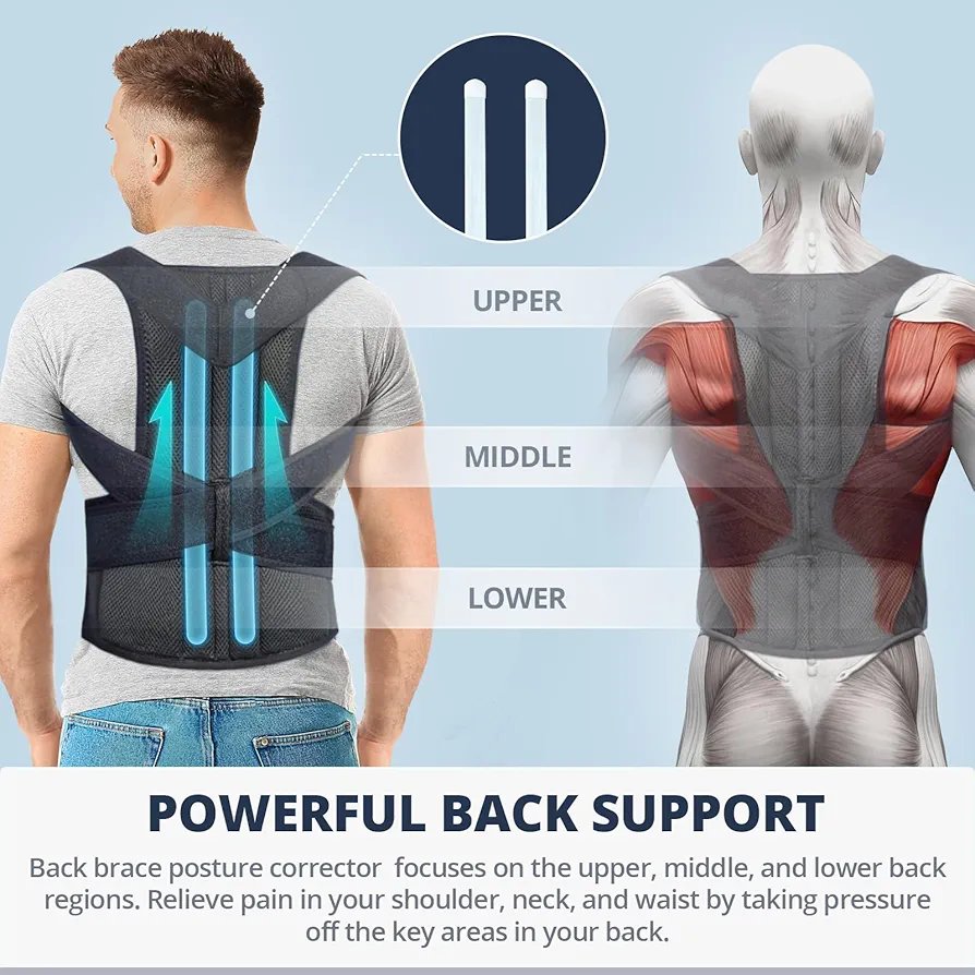Adjustable Back Brace & Posture Corrector for Men & Women – Lumbar Support for Spine Alignment, Shoulder Correction & Pain Relief