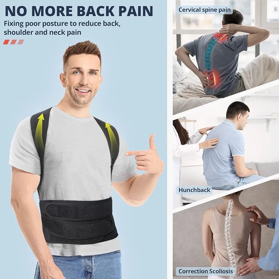 Adjustable Back Brace & Posture Corrector for Men & Women – Lumbar Support for Spine Alignment, Shoulder Correction & Pain Relief