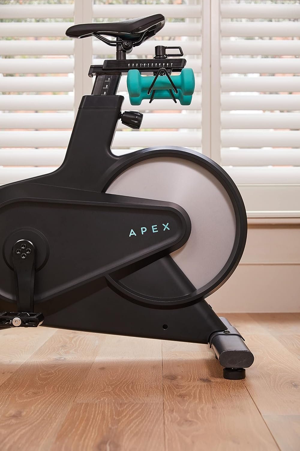 2025/07/71k6bsVLIHL._SL1500_.jpg Apex Rides Smart Bike – App-Connected Indoor Cycling with Real-Time Metrics, Resistance Control & Dumbbell Holder – Home Gym Ready