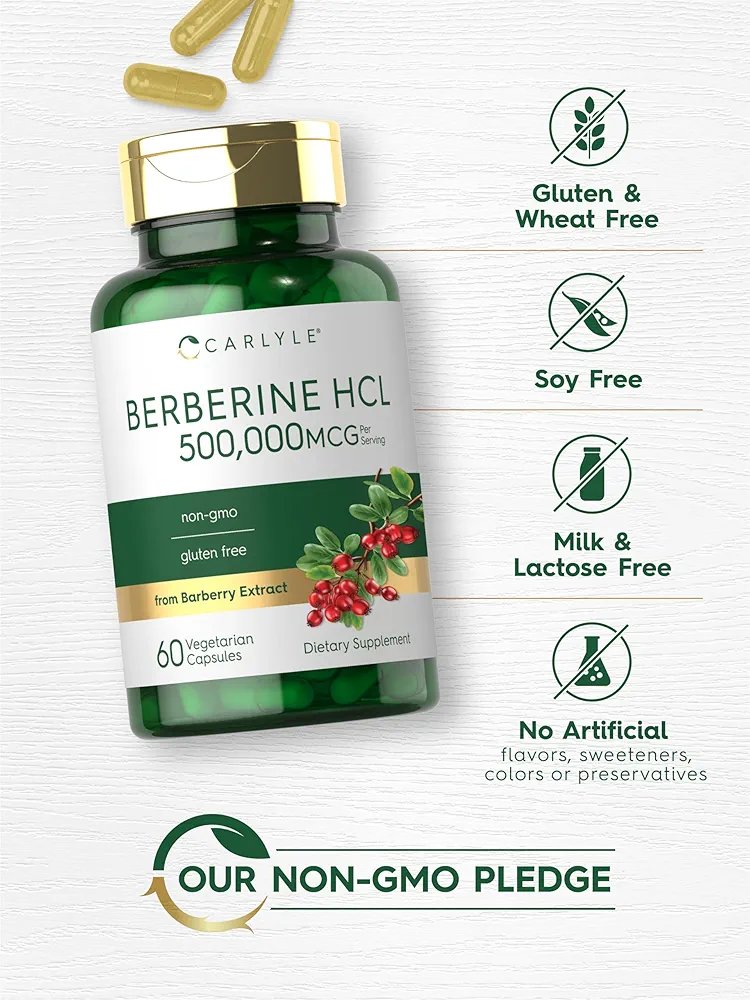 Carlyle Berberine HCL – 500 mg Barberry Extract | 60 Vegetarian Capsules | Non-GMO, Gluten-Free
