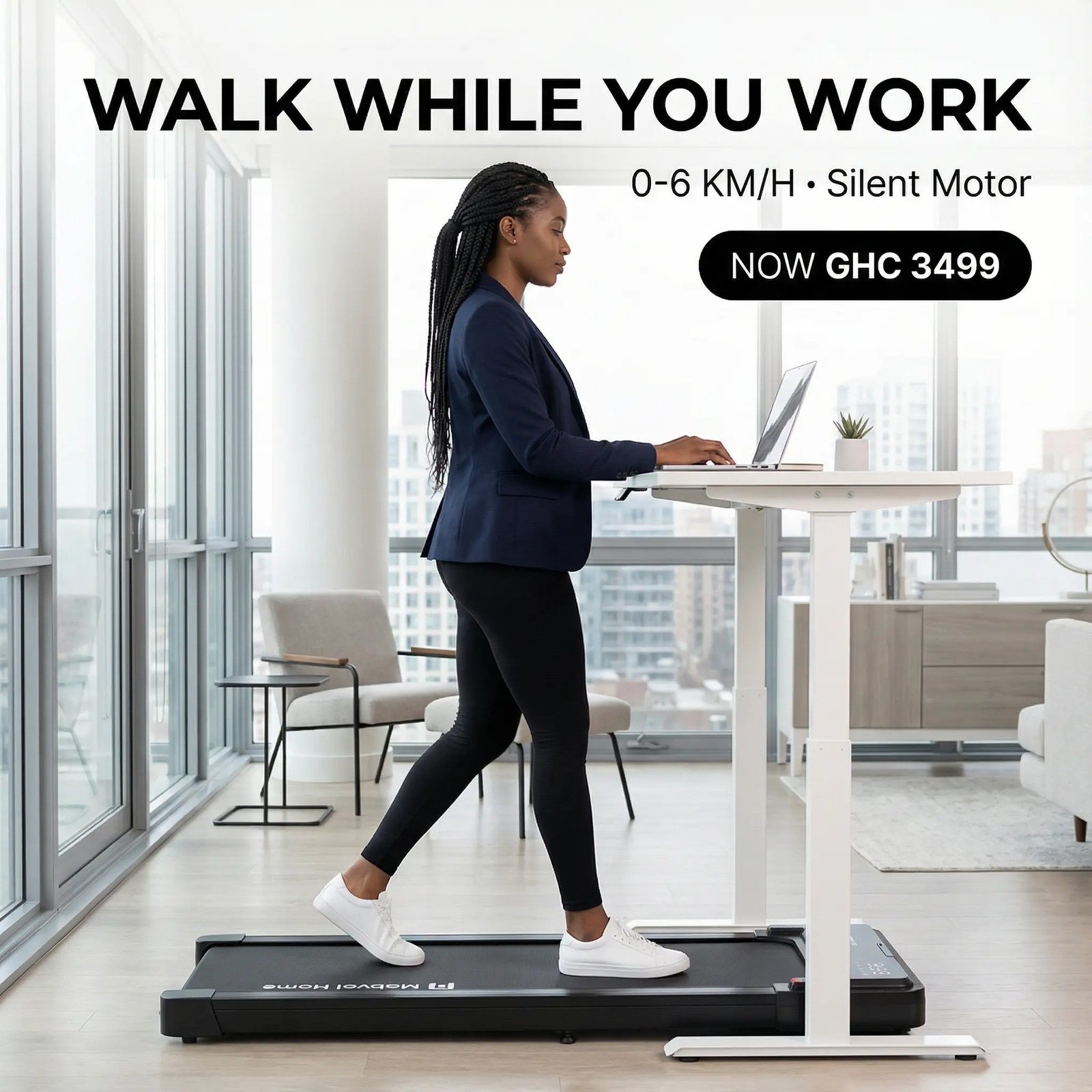 Portable Walking Pad Treadmill | Under Desk Design | Quiet & Compact for Home & Office Fitness
